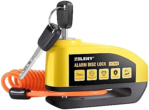 ZELENY Bremsscheibenschloss Alarm 110db, Wasserdichtes Motorrad Schloss | Empfindlicher Sensor, Motorradschloss mit 1.5m Rückrufkabel, Schlosstasche, Scheibenbremsen Schloss für Mo
