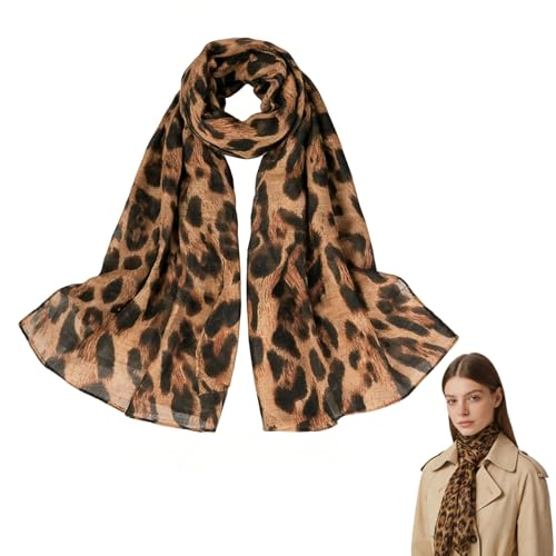 Damen Schal mit hochwertigem Leo-Muster aus Weiches Halstuch für empfindliche Haut Vielseitig als Stola Bandana oder Kopftuch tragbar Ideal für jedes Outfit und jede Jahreszeit 50 cm x 170 cm