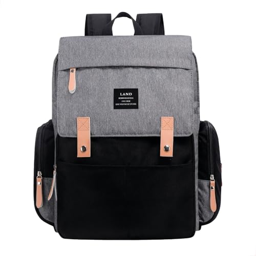 THE LAND Bolsa Mochila Maternidade, Original, Modelo Luxury, Marca d’água LANDUO, Até 7kg, 16 Bolsos Funcionais, Trocador, Ganchinhos, Impermeável, Térmica, Oxford 600D,. (Preto com Cinza)