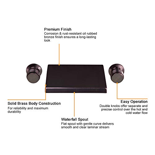 Kunmai Waterfall Wall Mounted Orb Bathtub Filler Faucet With Double Handles In Oil Rubbed Bronze #TOP3
