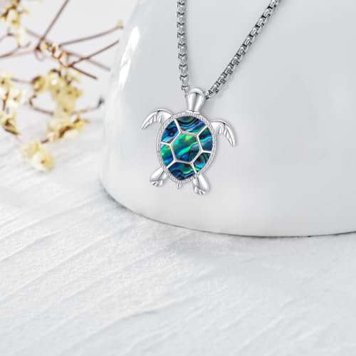 Animal Necklace Sterling Silver Turtle/Wolf/Phoenix/Cat Necklace for Women Opal Abalone Shell Turquoise Animal Jewelry3