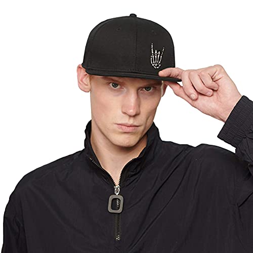 Image of Snapback Hats for Men Flat Bill Black Mens Baseball Cap Brim Snap Back Adjustable