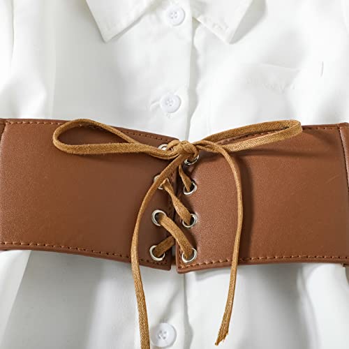 Toddler Kids Baby Girls Long Sleeve Button Down Solid Princess Shirt Dress with Waist Belt Outfits Smocked Baby Dresses4