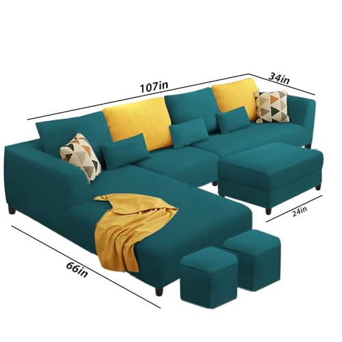Image of Casaliving Minta 8 Seater L Shape Sofa Set with Ottoman & 2 Puffy for Living Room (8 Seater LHS, Pine)
