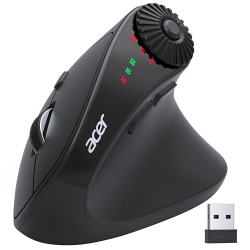 acer Souris Ergonomique sans Fil avec Molette Défilement Latérale, Souris Verticale Bluetooth 4000 DPI (BT 5,2 + 2,4 GHz), Mouse Wireless, 8 Boutons,...