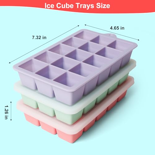 Ice Cube Tray with Lid, 3 Packs 45 Cubes, Silicone Ice Cube Mold Large Reusable Moulds and BPA Free for Whiskey, Cocktail, Drinks&Baby Food, Freezer, Souper(Purple+Pink+Green) - Image 6
