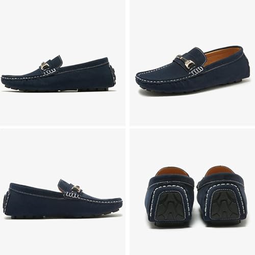 Men's Driving Penny Loafers Suede Leather Slip-on Moccasins with White Line Casual Flat Shoes Style2