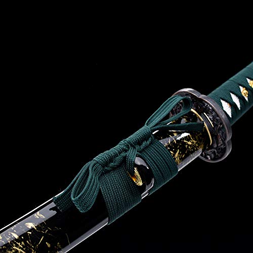 fengze Handmade Samurai Sword, 40 Inch Damascus Steel Ultra Sharp Fully Hand Forged Katana Sword for Real Battle, Full Tang, Clay Tempered (The Shadow)