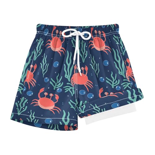 YANENDIE Boy Swim Trunks with Compression Liner Playful Crabs Blue Boys Swim Shorts Quick Dry Beach Shorts