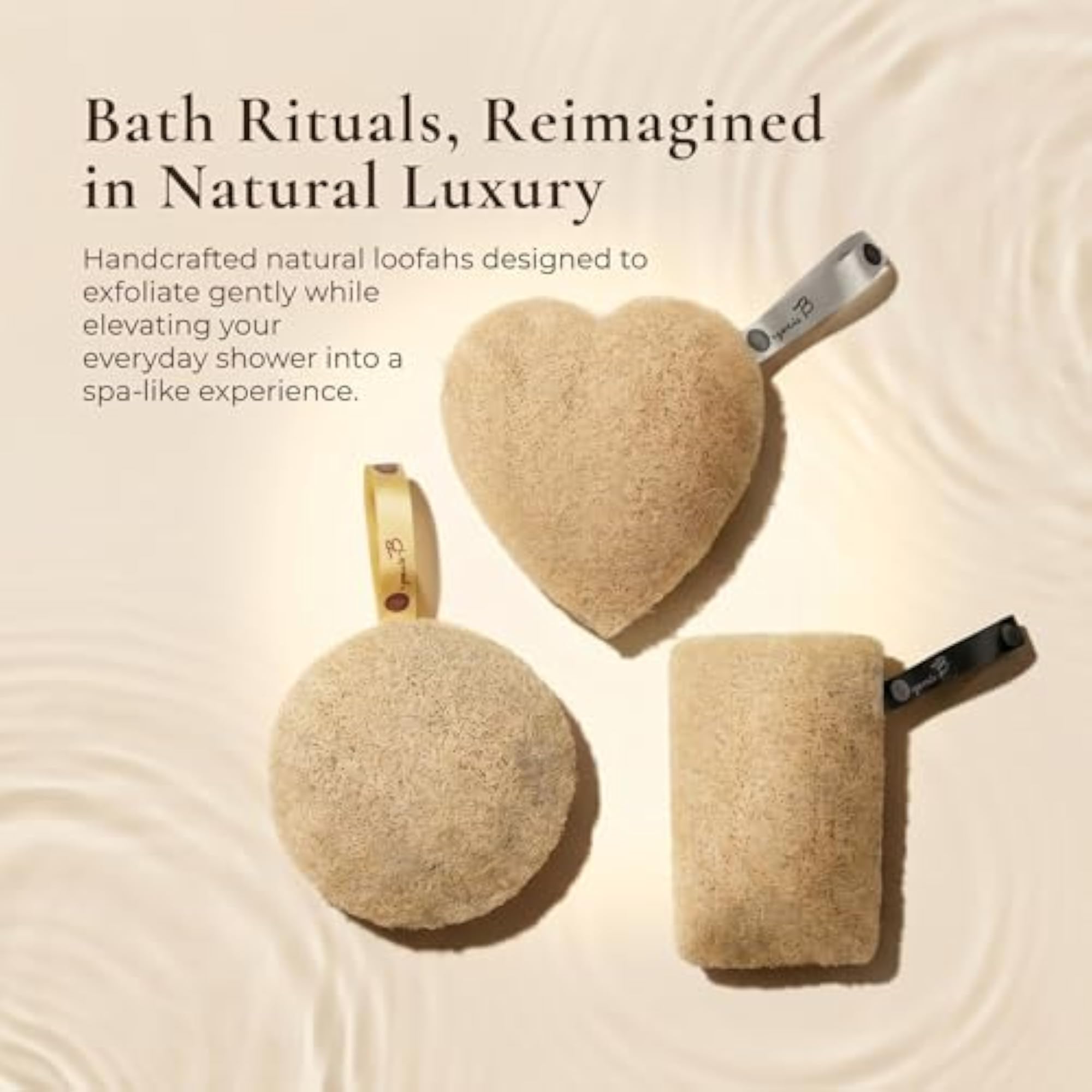 Natural Loofah Sponge Set of 3, Bath Loofah Scrubber
