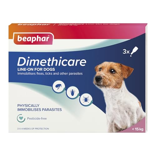 Beaphar - Dimethicare Line-On Flea & Tick Control for Small Dogs up to 15kg – 3 pipettes - Physically Immobilises Fleas, Ticks & Other Parasites - Pesticide-Free - For Small Dogs from 12 weeks old
