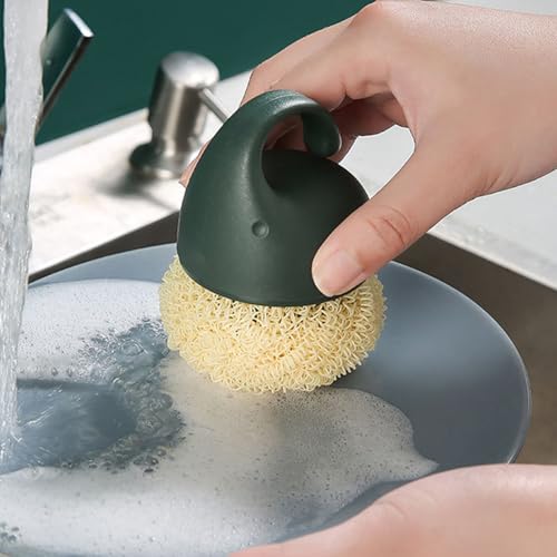 Image of Kitchen Dish Scrubber with Short Handle, Heavy Duty Scrubbing Brushes for Dishes, with Plastic Replacement for Cleaning Kitchen, Pots, Pans, Grills (Short Hanlde Green)