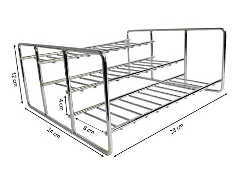 Image of JUGTE 3-Tier Step Standing Rack Stainless Steel Kitchen Cabinets Storage Racks Step for Kitchen Storage Countertop Display Shelf Organizer Condiment Shelf Rack (Small 28 x 24 x 12 cm)