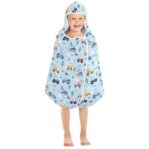 Image of Cartoon Car Hooded Beach Towel for Kids, Kids Bath Hooded Towels for Boys Girls, Super Soft Absorbent Bathrobe with Hood for Swin Pool 50 inchx23.5 inch