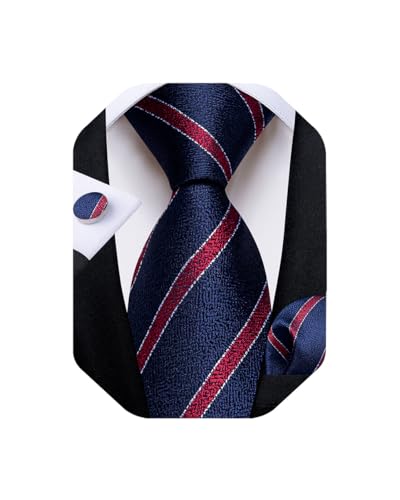 Image of DiBanGu Extra Long Tie for Men 63 inch XL Silk Necktie Set | Pocket Square and Cufflinks, Big and Tall, Jacquard Woven, Gift Box, Paisley /Plaid /Solid /Striped, for Weddinng Party Business