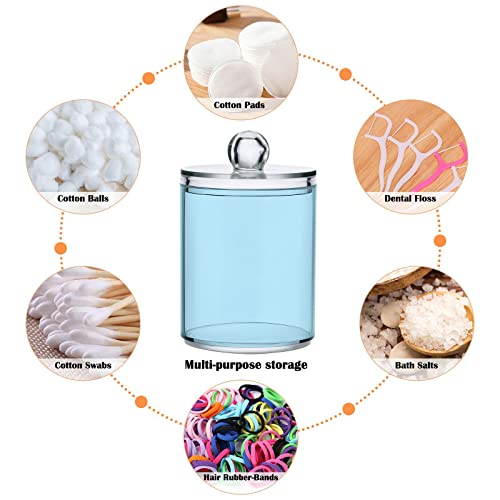 Light-Blue-Qtip-Dispenser-Apothecary-Jars-Bathroom-Qtip-Holder-Storage-Canister-10-Oz-Plastic-Jar-for-Cotton-Ball-Swab-Round-Pads-Floss-2pcs