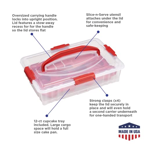 Buddeez Cupcake And Cake Carrier; Stackable Holder Includes [Cut/Serve Utensil Under Lid] #TOP3