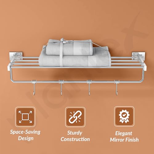 Image of Plantex Stainless Steel Towel Rack for Bathroom /Towel Stand /Towel Hanger /Towel Holder /Bathroom Accessories - Nexa (Chrome) 24 Inch