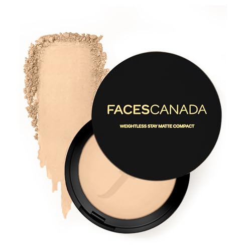 FACESCANADA Weightless Matte Finish Compact Powder - Natural | Non Oily Pressed Powder | Easy Blendable & Lightweight | Sun Protection with Vitamin E | 0.32 Oz/9g