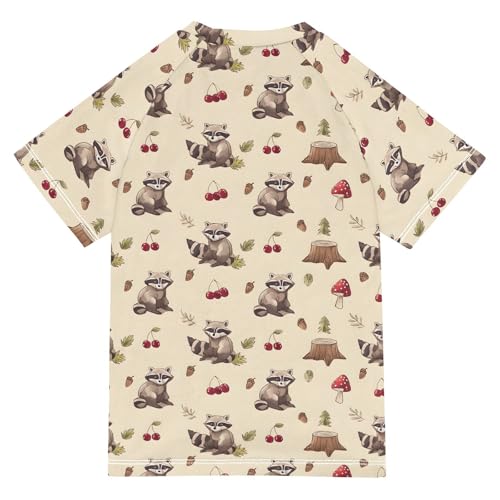 ALAZA Kids Rash Guard Boys Toddler Swim Shirts Short Sleeve Raccoon Cherry UPF 50+ 3T2