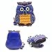 Handmade Vintage Genuine Leather 3D Animal Owl Coin Purse with Removable Wrist Strap (Blue)