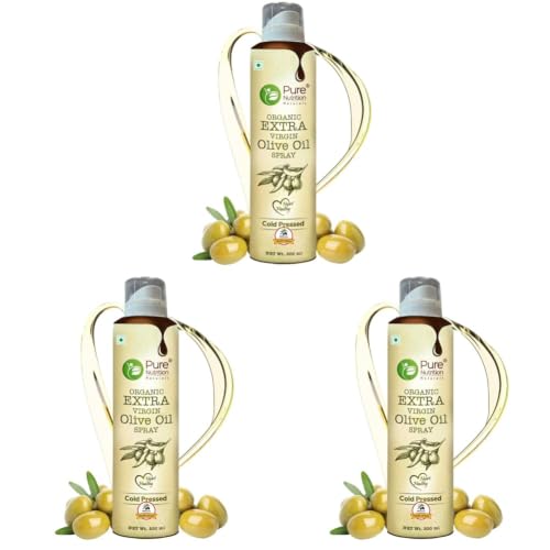 Image of Pure Nutrition Olive Oil Cooking Spray 200ml | 100% Organic, Extra Virgin, Cold Pressed, Natural; Cook Healthy with 10X LESS Oil | Ideal for Dressing, Baking, Air-Frying | Good for Skin, Hair & Massage