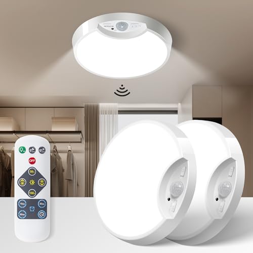 Homelist LED akku Deckenleuchte mit Bewegungsmelder, 6500K Batteriebetriebene ohne stromanschluss Deckenlampe mit fernbedienung, Deckenleuchte Dimmbar,küchen Badezimmer Flur Schlafzimmer