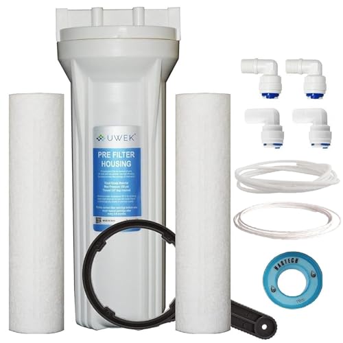 Image of UWEK RO Water Purifier Pre Filter | Leak-Free External Housing | Prefilter Kit with 2 Spun Cartridges | PL4 (6mm) & PL6 (8mm) Elbows | Compatible with Aquaguard & Eureka Forbes