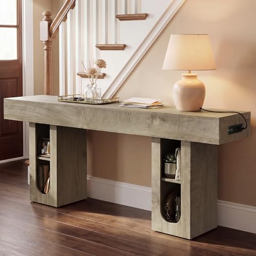 OMCHOM 71" Entryway Console Table with Outlets & Storage-Natural