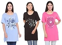 CUPID Regular Fit Cotton Round Neck T-Shirt, Plus Size Night, Sleep, Yoga, Gym, Long Top n Tees for Women - Combo Pack of 3-4XL, Pink/Sky/Black