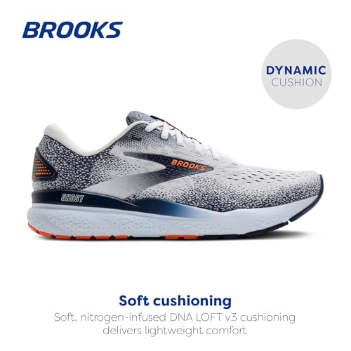 Brooks Men’s Ghost 16 Neutral Running Shoe - White/Peacoat/Orange - 11.5 Medium