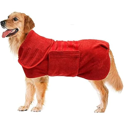 CREATEWEALTH大型犬用犬用プール犬用バスローブタオル超吸収性マイクロファイバー調節可能な速乾性コートペット厚手の柔らかいローブ、ペット乾燥コレクションマイクロファイバータオル 速乾性 犬用バスタオル 暖かい コーギー 犬服 (M,レッド)