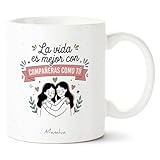 Manahia - Taza Compañera - La vida es mejor con compañeras como tú | Regalo Original Trabajo, Oficina, Amiga - Idea Sorpresa Despedida, Navidad | Caja Regalo Kraft