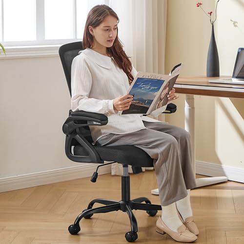 Image of Ergonomic Office Chair, Desk Chair with Adjustable Lumbar Support, Breathable Mesh Comfy Computer Chairs with Flip-up Armrests Executive Task Chair for Adults Home Office (4Pcs)