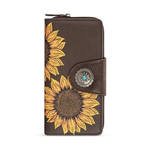 Montana West Womens Wallets Western Sunflower Wallet Women Large Capacity Credit Card Wallet Ladies Female Bifold Clutch Wallets with ID Window and Coin Purse