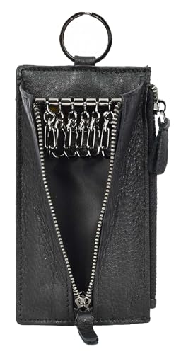 Étui portefeuille A1 FASHION GOODS A633 en cuir véritable noir zippé