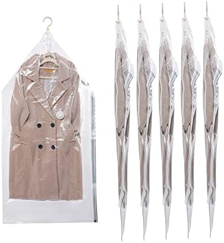 CLEVHOM Hanging Vacuum Storage Bags, Space Saver Bags, Vacuum Sealed Bags for Clothes Coats Jackets, 6 Pack of 53x27.6 Inch, Clothes Storage Bags