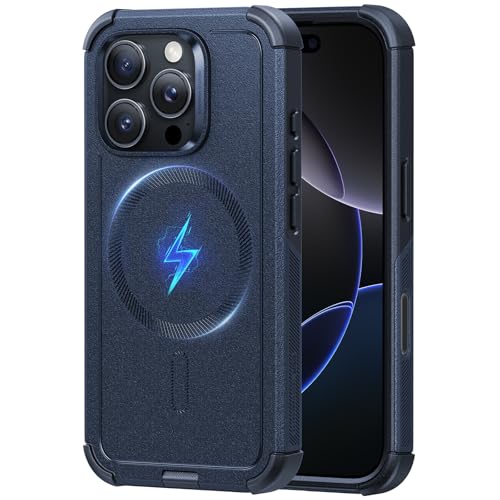Image of ESR for iPhone 16 Pro Phone Case, 23ft Military-Grade Drop Protection, Shock-Absorbing Rugged Cover, MagSafe Accessories Compatible, Cyber Series, Navy Blue