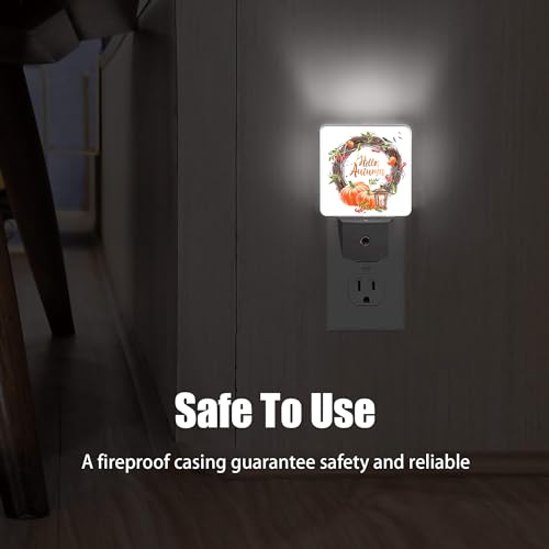 Image of Hello Autumn Night Light, Pumpkin Plug into Wall with Dusk to Dawn Light Sensors, Warm Nightlights for Bedroom, Bathroom, Hallway, Kitchen, Gifts Ideal for Boys Girls Women Men