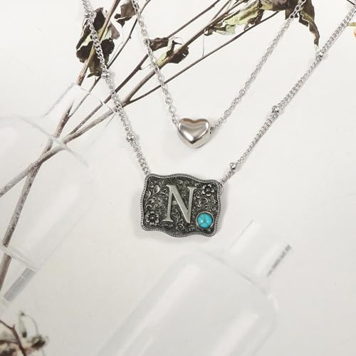 Image of Belt Buckle Bracelet Initial Letter A-Z Bracelets Western Cow Tag Bracelet Belt Buckle Necklace Western Style Initial Letter Pendant Necklace