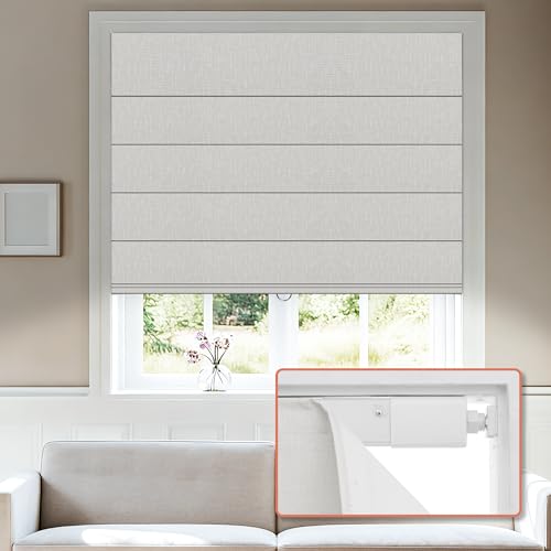 HOTSOON No Tools No Drill Roman Shades Cordless Blackout Roman Blinds for Windows Room Darkening Window Shades Smooth Push & Pull Easy to Install White Custom Size