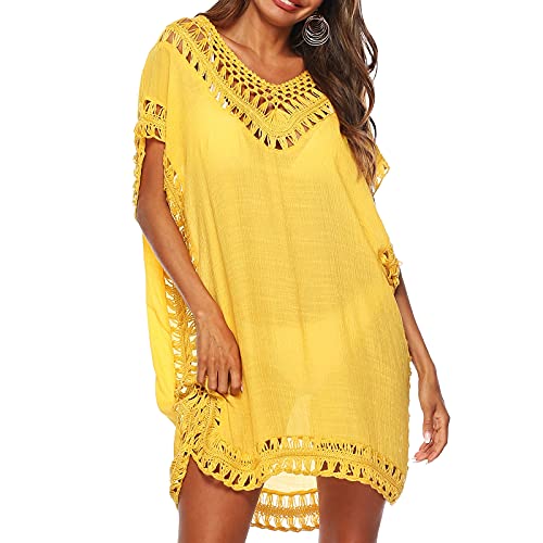 Vestido de playa para bikini calado y ropa de playa para mujer en color liso