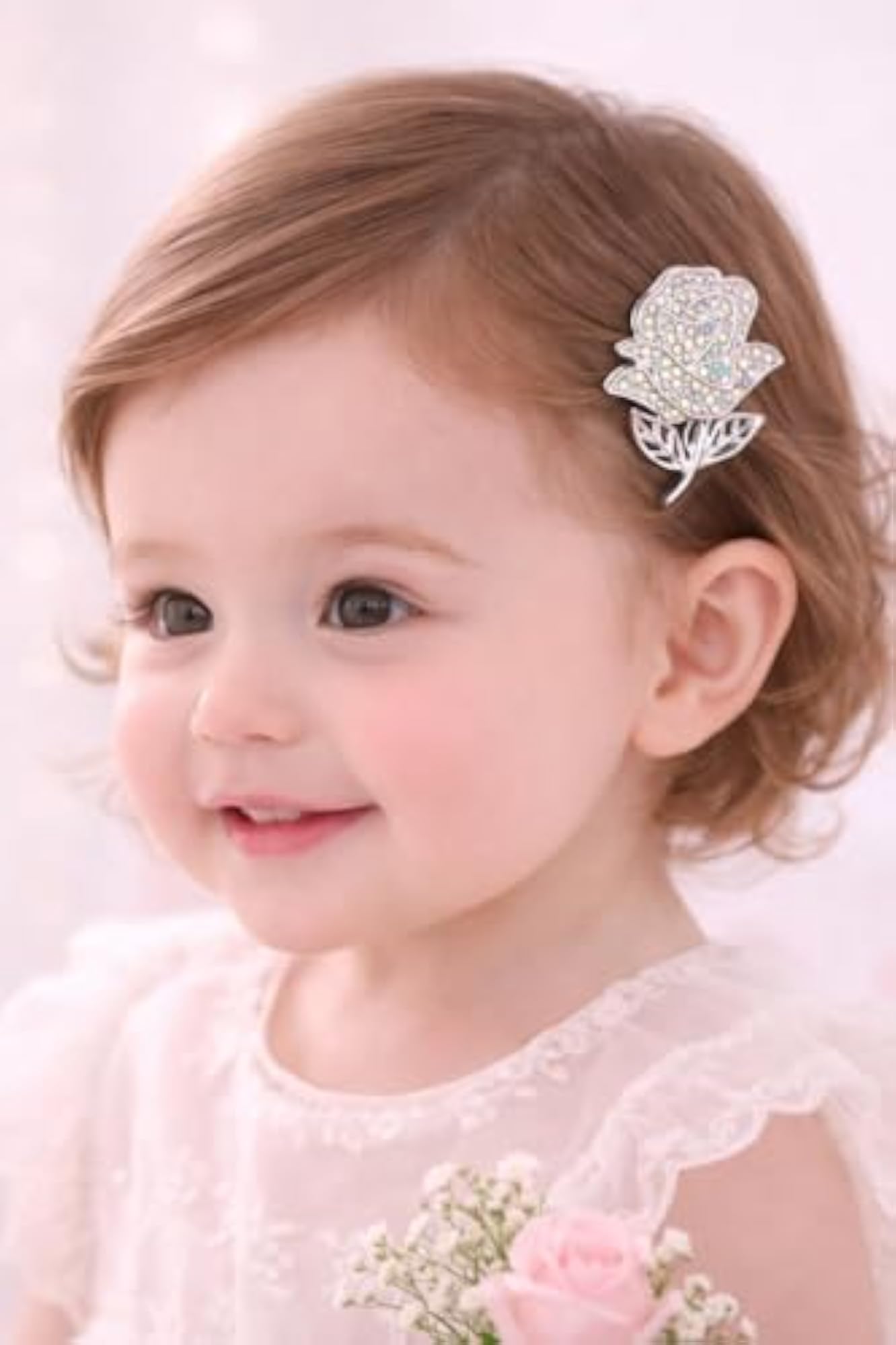 Crystal Rose Hair Pin, Silver, Rhinestone Embellished