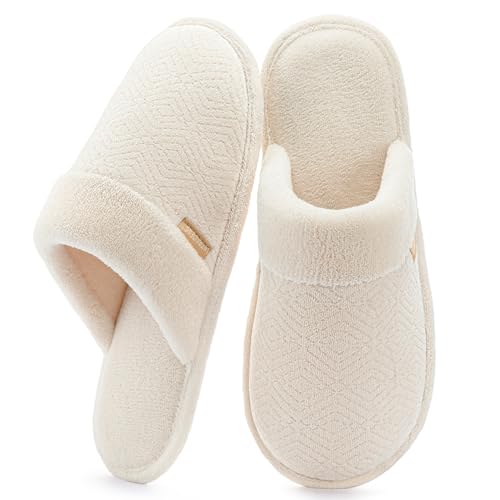 ULTRAIDEAS Women's Cozy Slip-on Slippers Soft Warm Lightweight Bedroom Slippers for Women, Memory Foam Indoor House Shoes (Apricot,Size 9-10)