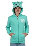 Mad Engine Pokemon Hoodie Kids' Gen 01 Bulbasaur Zip-Up 3-D Character Costume Hoodie (Bulbasaur, Medium)