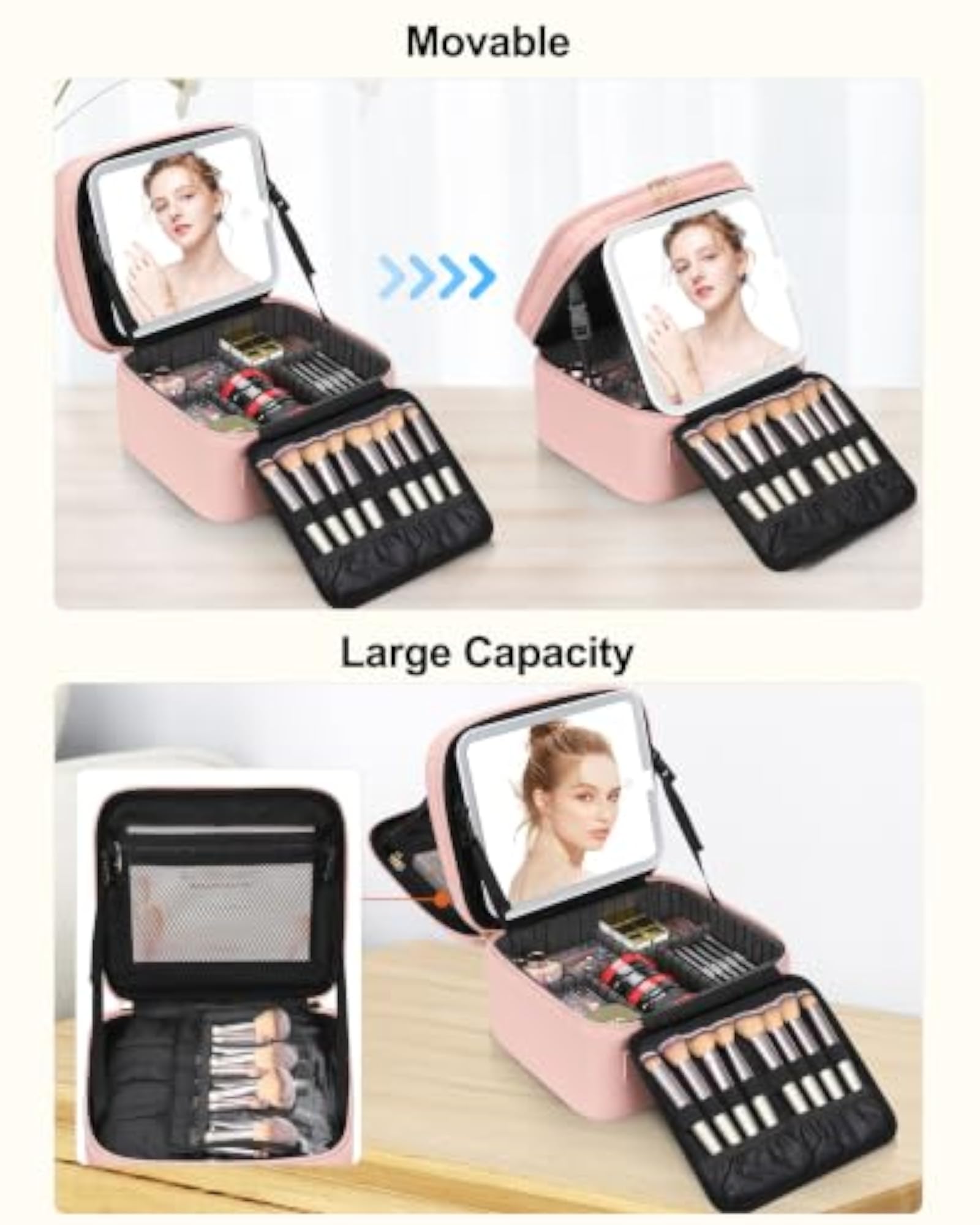 Travel Makeup Case with LED Light Mirror