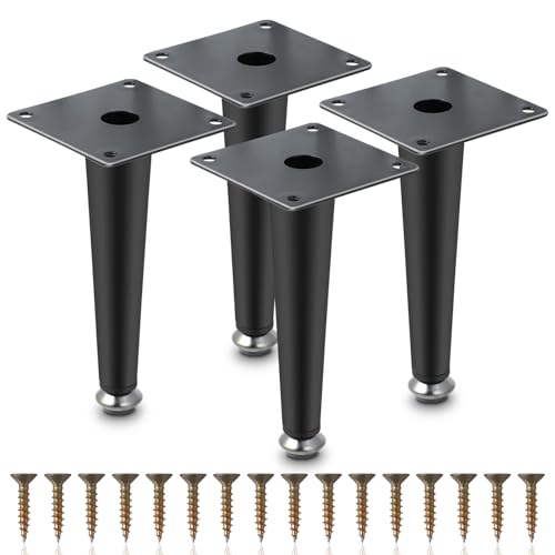 4 Patas para Muebles Altura Regulables de Metal Patas Inclinadas de Muebles Conico Inclinada de 10 CM para Mesa con Tornillos Patas para Sofas Mesas Muebles de TV Armarios Camas Estantes (Negro)