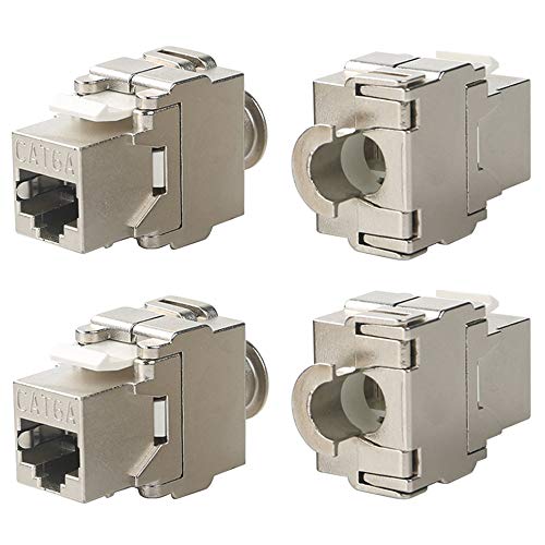 Greluma 4 Pezzi Modulo Keystone per Cavo CAT 6A - 10 Gbps Alloggiamento Metallico Schermato Snap Lock - Connessione Senza Attrezzi al Pannello Patch Modulare