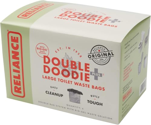 Image of Reliance Products Double Doodie Plus with BIO-Gel | Large Portable Toilet Waste Bags | Family-Sized, Gray, 9.2 Inch x 4.9 Inch x 6.0 inch, 6 Count (Pack of 6)