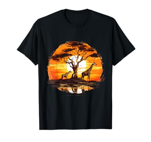 Giraffe Amore Animali Africani Savana Tramonto Safari Natura Maglietta